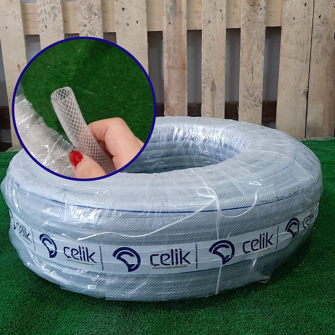Süper Mavi PVC Şeffaf Örgülü Sulama Hortumu